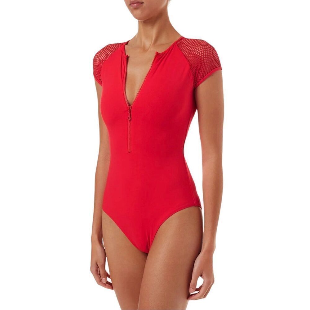 Melissa Odabash Honolua Sports‎ Zip-Up Swimsuit Red Size 4